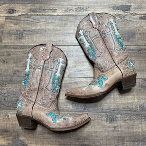 Corral Western Boots with Cross Design Turquoise